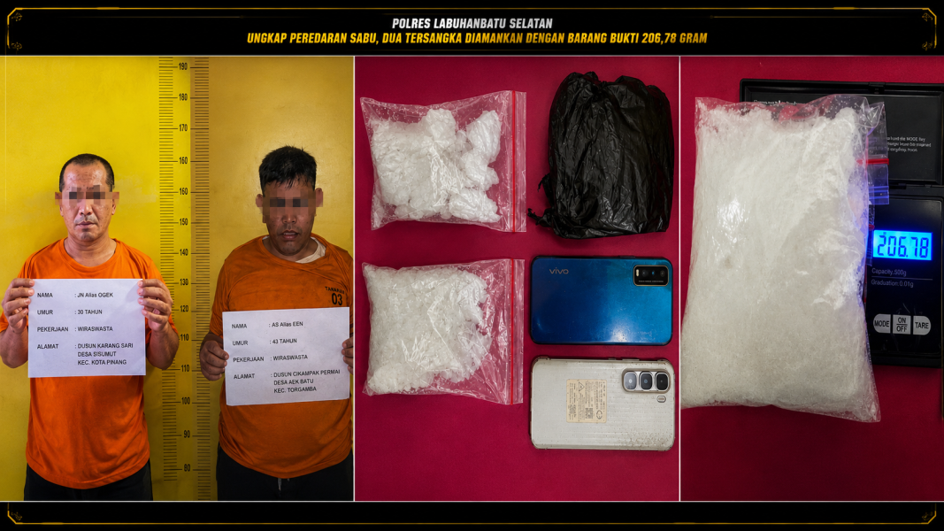 Satresnarkoba Polres Labuhanbatu Selatan Gagalkan Dugaan Peredaran Sabu 206,78 Gram, Dua Terduga Pelaku Ditangkap di Torgamba