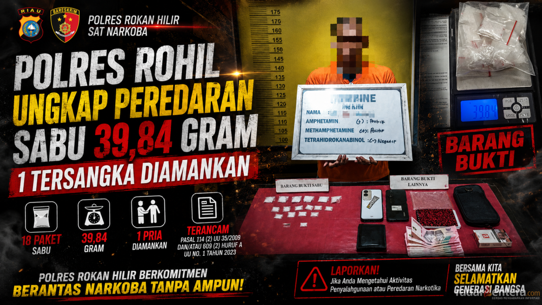 Polres Rohil Ungkap Peredaran Sabu 39,84 Gram di Tanjung Medan, Satu Pria Diamankan
