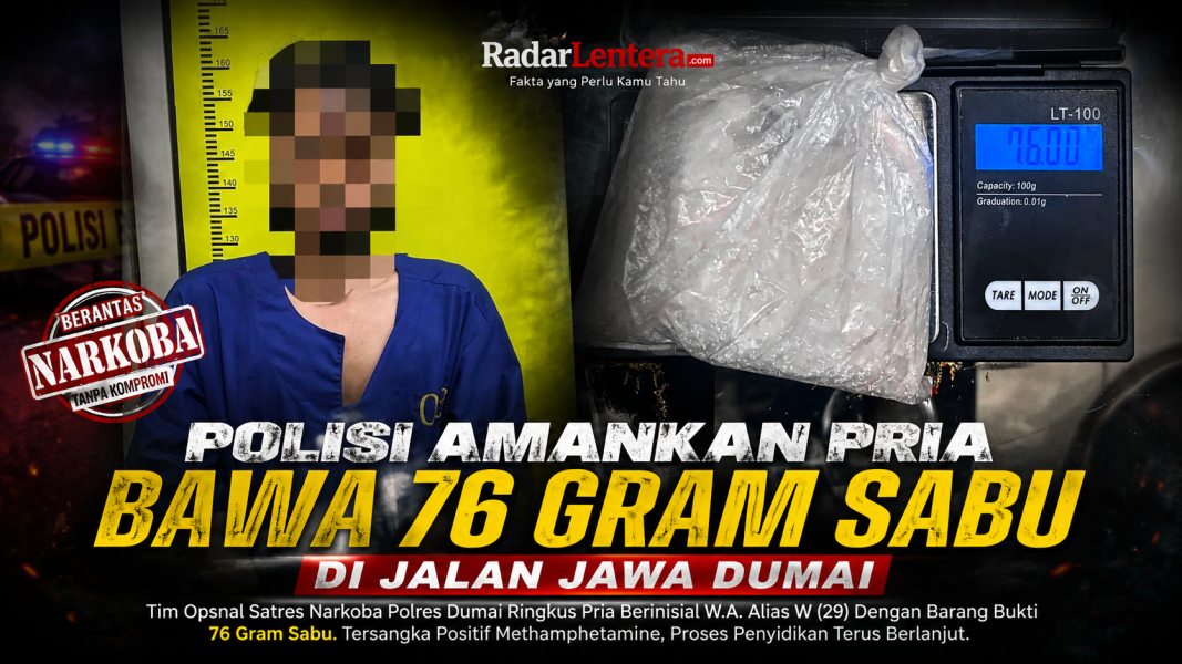 Polisi Gagalkan Dugaan Peredaran 76 Gram Sabu di Jalan Jawa Dumai, Satu Pria Diamankan