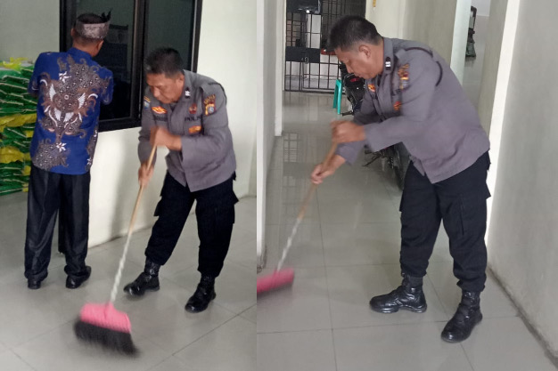 Dukung Program ASRI, Polsek Tanah Putih Tanjung Melawan Gelar Gotong Royong Bersihkan Lingkungan Mako