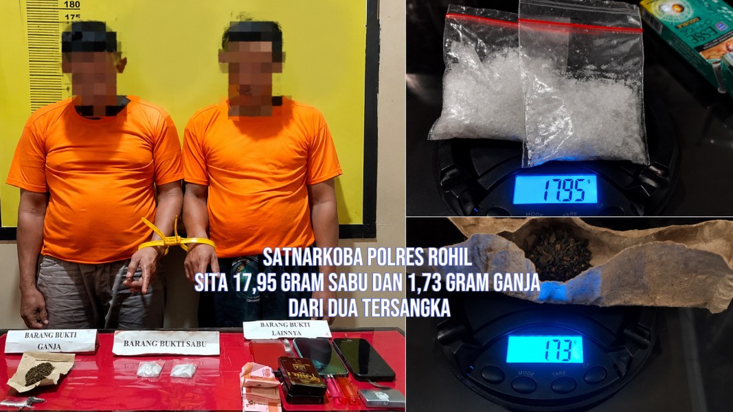 Satnarkoba Polres Rohil Sita 17,95 Gram Sabu dan 1,73 Gram Ganja dari Dua Tersangka