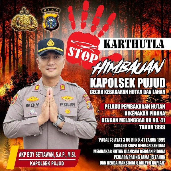 Ingatkan Warga Untuk Tidak Membakar, Polsek Pujud Sebar Spanduk Himbauan Bahaya Karhutla