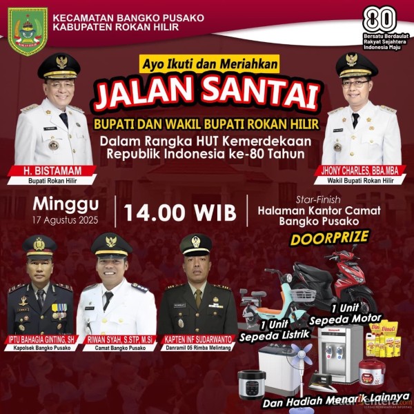 Meriahkan HUT RI ke 80, Camat Bangko Pusako Gelar Jalan Santai Berhadiah Motor