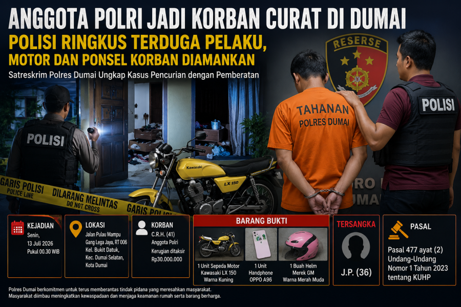Bobol Rumah Polisi di Dumai, Satreskrim Berhasil Ringkus Terduga Pelaku dan Amankan Barang Bukti