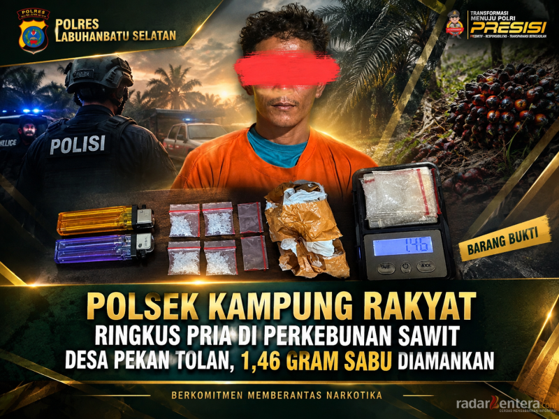 Pria Diamankan di Kebun Sawit Pekan Tolan, Polisi Sita 1,46 Gram Sabu