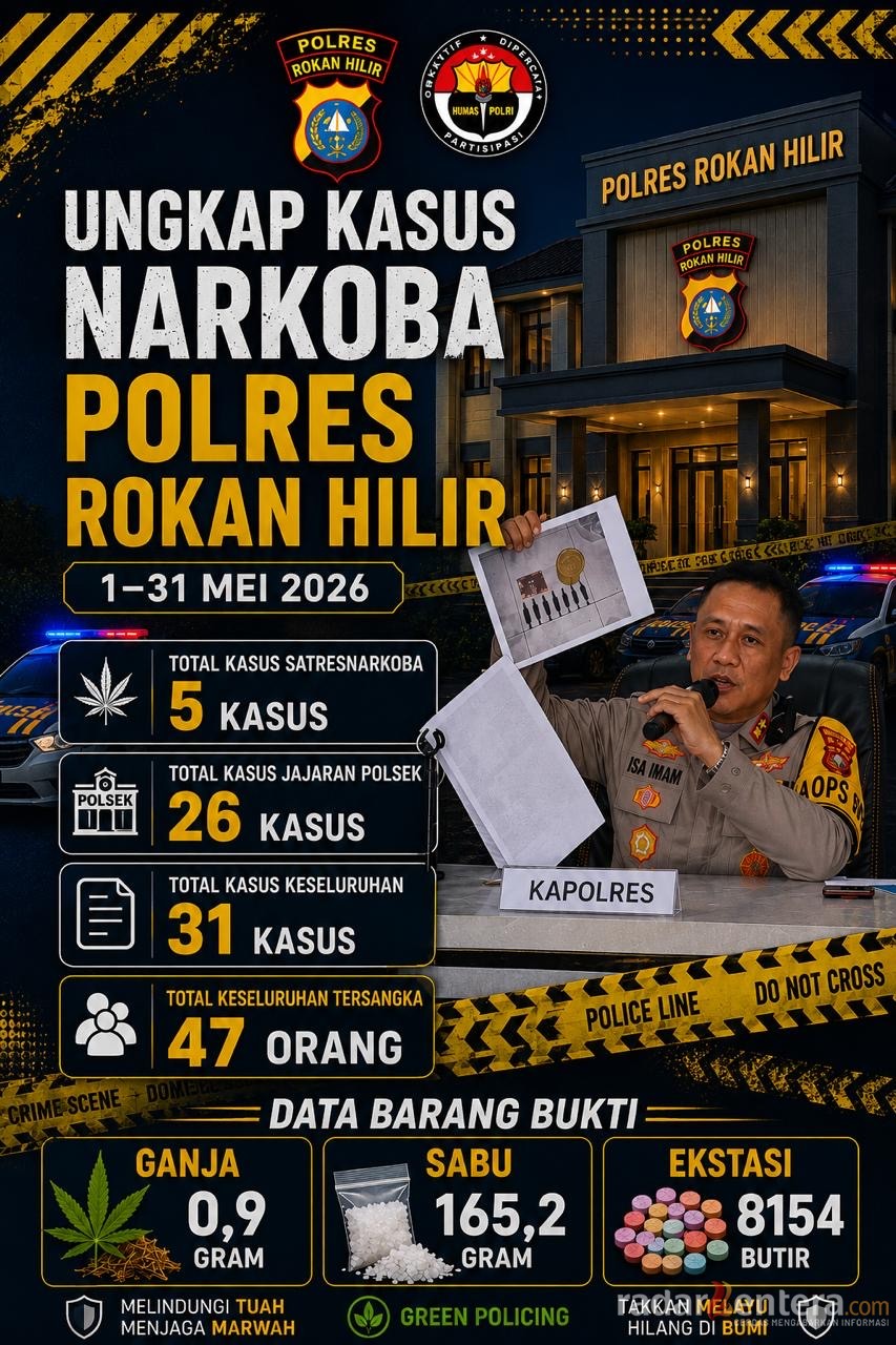 Sebulan, 31 Kasus Narkoba Diungkap di Rokan Hilir: 47 Tersangka Diamankan, Ribuan Pil Ekstasi Disita