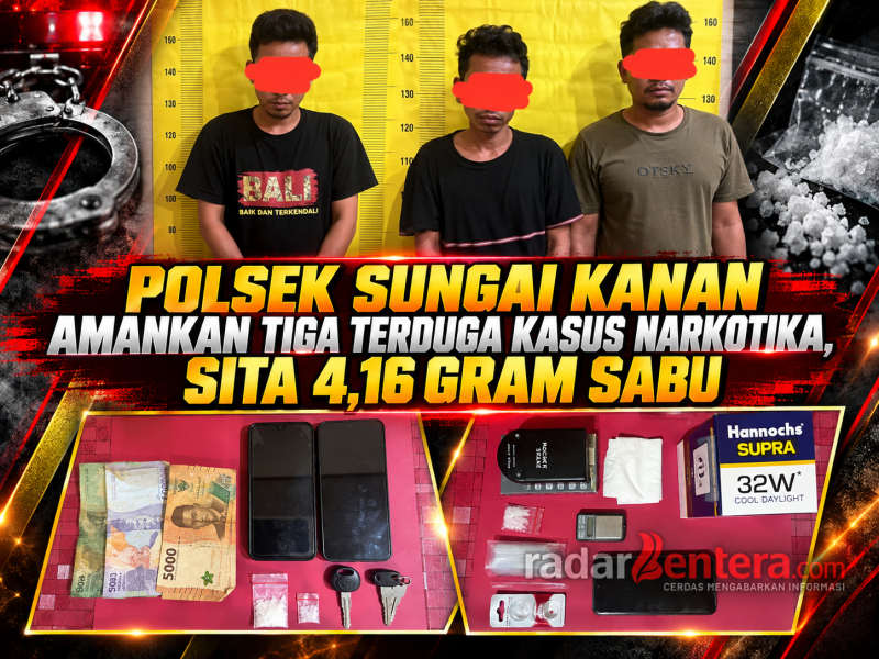 Respons Cepat Informasi Warga, Polsek Sungai Kanan Amankan Tiga Terduga Kasus Narkotika dan Sita 4,16 Gram Sabu