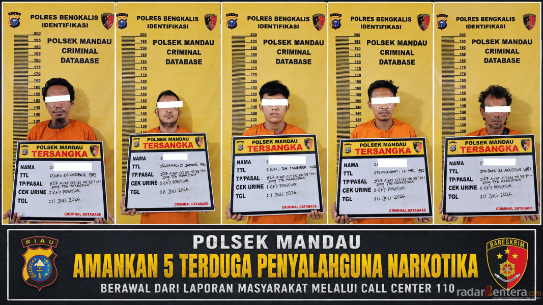 Call Center 110 Bongkar Dugaan Penyalahgunaan Sabu di Bathin Solapan, Lima Orang Diamankan Polsek Mandau