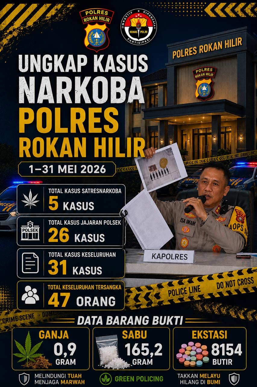 31 Kasus Narkoba Dibongkar dalam Sebulan, Polres Rokan Hilir Amankan 47 Tersangka dan Sita Ribuan Ekstasi