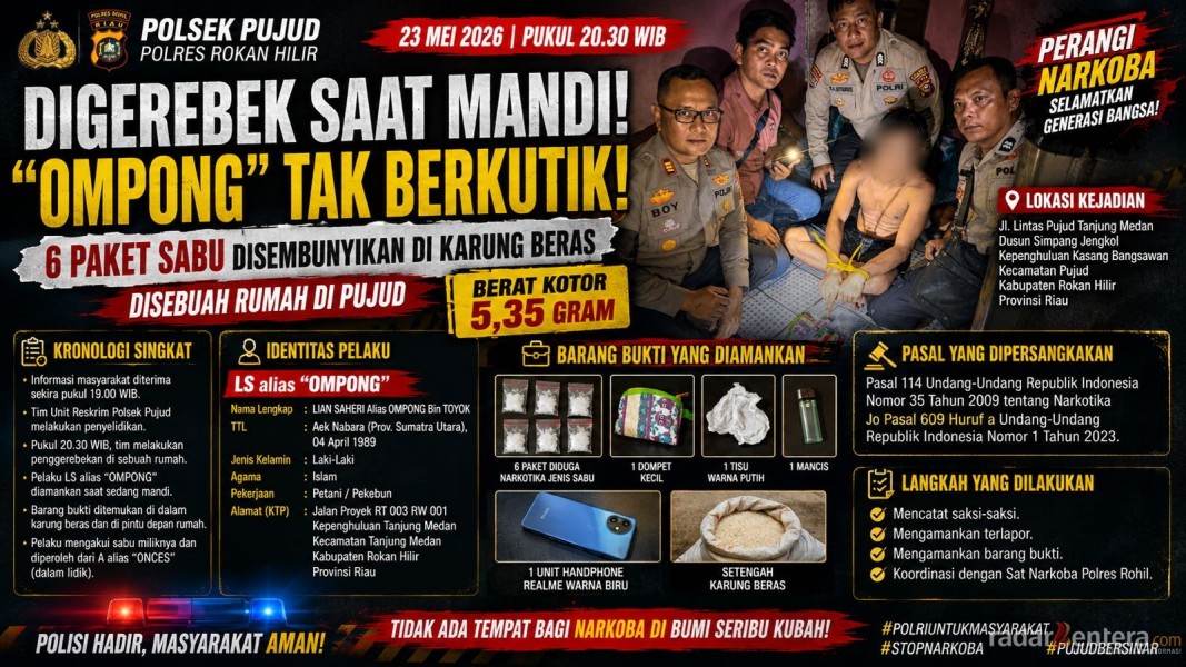 Digerebek Saat Mandi! “OMPONG” Tak Berkutik, 6 Paket Sabu Disembunyikan di Karung Beras di Pujud