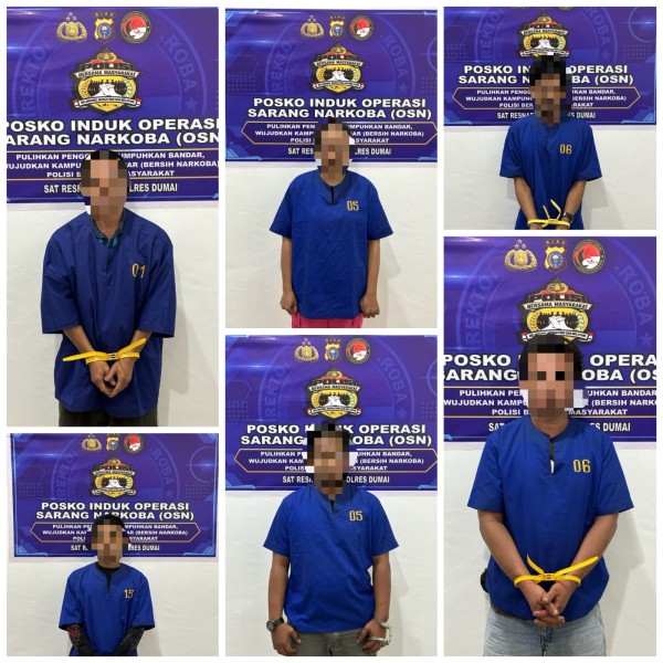 Razia Gabungan di Dumai, Enam Orang Positif Metamfetamina Diamankan Polisi