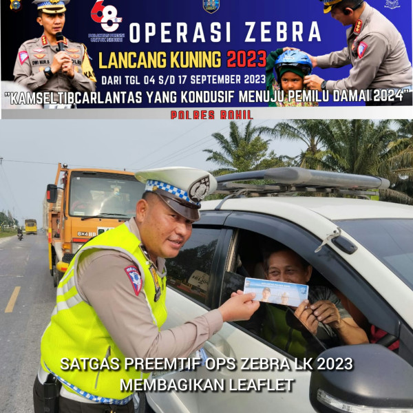 Satlantas Polres Rohil Bagikan 200 Leaflet Ops Zebra LK Tahun 2023 ke Pengendara